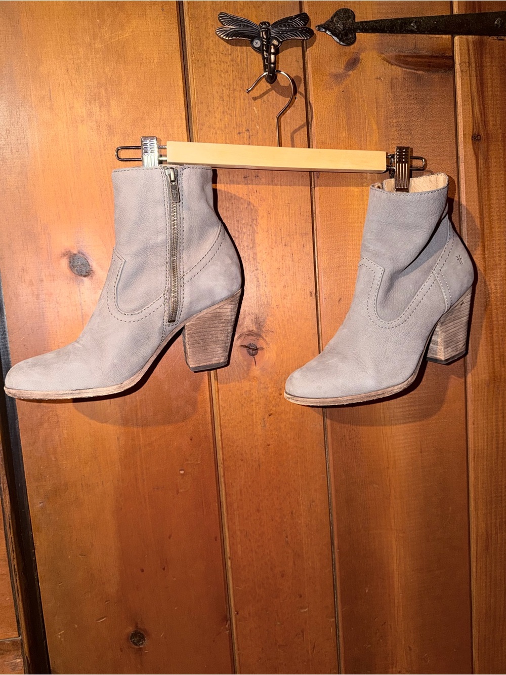 Frye Light Gray Suede Ankle Booties with Block Heel
